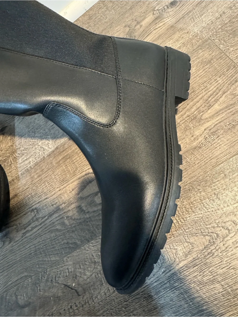 Coach Black Leather Knee-High Riding Boots with Gold Buckle